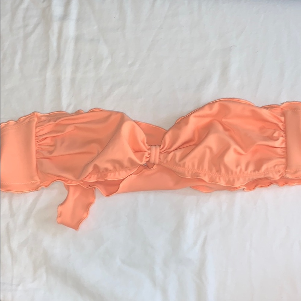 Orange ruched strapless bikini top